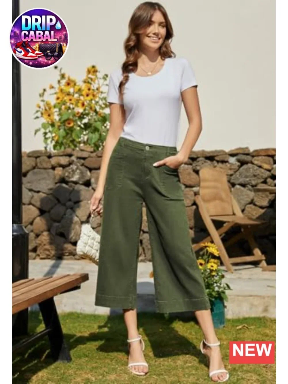 Wide Leg Capri Pants for Women High Waisted Stretchy Chino Capris Cropped